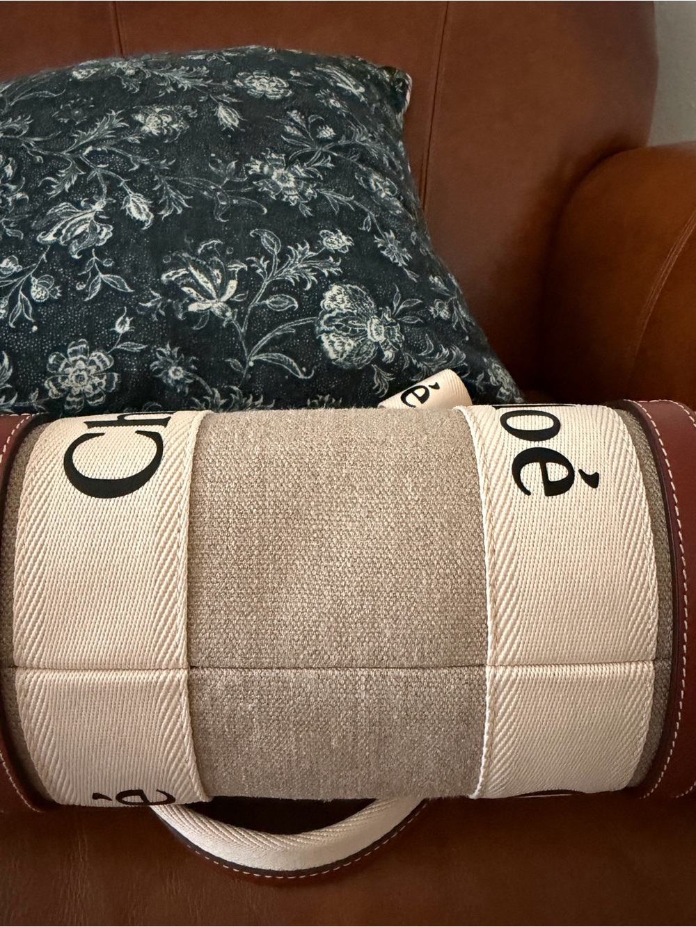 Chloé Beige Canvas Tote with Branded Cream Straps and Brown Trim - Picture 12 of 12
